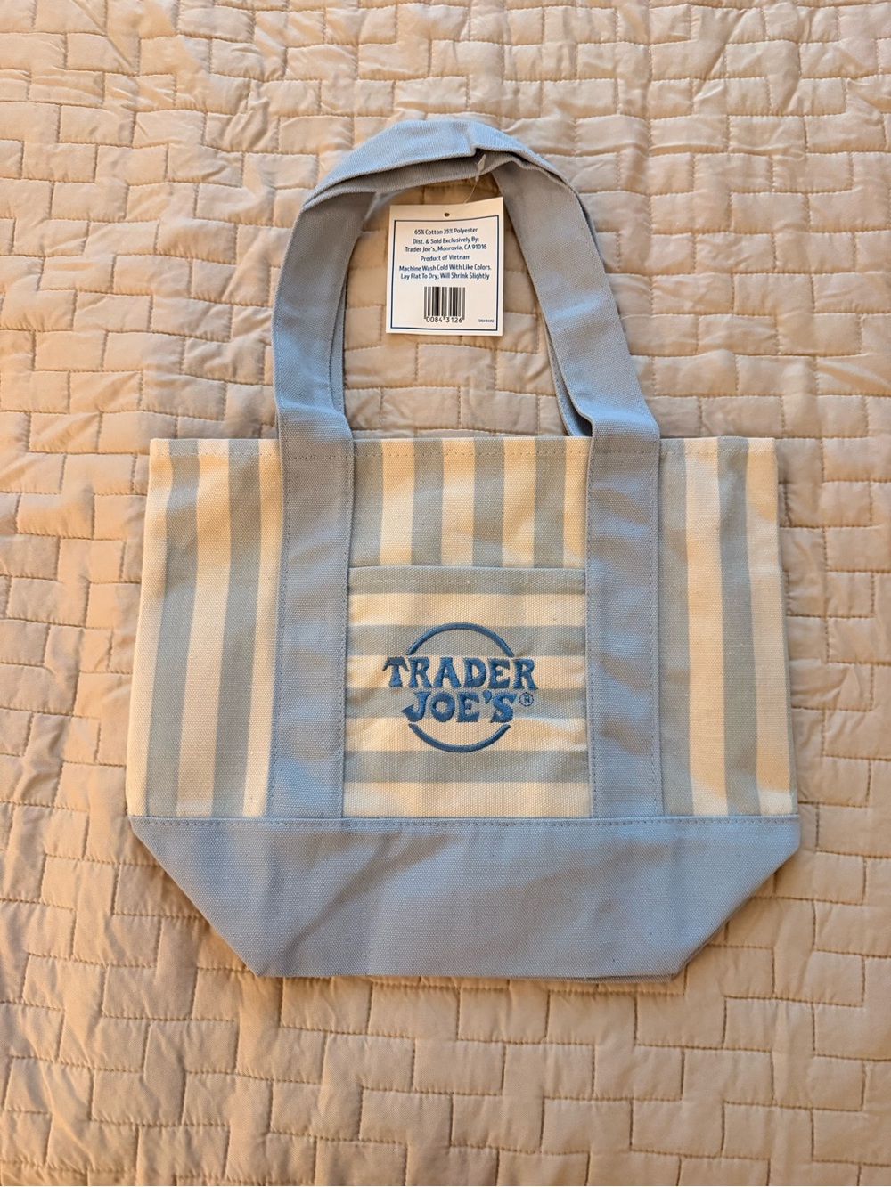 Trader Joe’s Mini Pastel Stripe Canvas Tote Bag Limited Edition Set Of 4 NEW - Picture 4 of 11